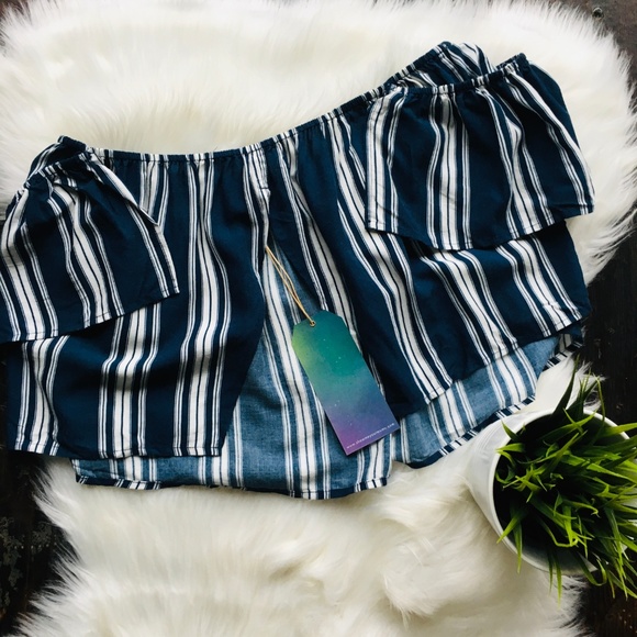 SHOW ME YOUR MUMU ELLA Striped Navy Blue Crop Top Womens LARGE NWT NEW - Picture 6 of 7